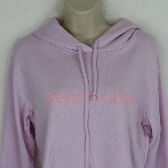 Wildfox Womens Large Pass the Rose Purple Pink Crop Hoodie Pullover Sweatshirt - Picture 2 of 10